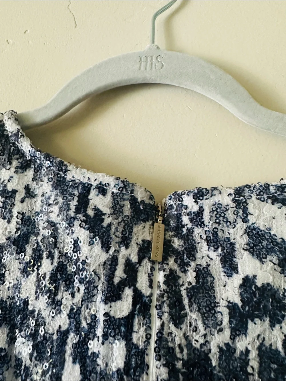 Michael Kors Navy and White Printed Puff Sleeve Dress